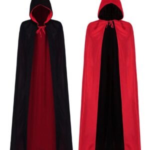 CAPA DISFRAZ REVERSIBLE NEGRO/ROJO CON CAPUCHA LARGA