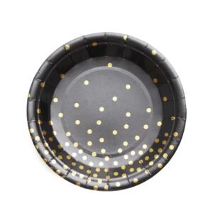 PLATO NEGRO LUNARES DORADOS X10
