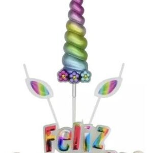 SET 3 VELAS UNICORNIO CUERNO GRANDE FELIZ CUMPLE