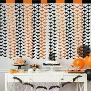 CORTINA MURCIELAGO NEGRA Y NARANJA HALLOWEEN