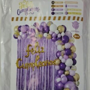 SET GLOBOS 66 PIEZAS VIOLETA DORADO