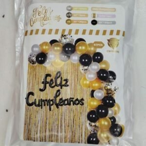 SET GLOBOS 67 PIEZA  DORADO BLANCO NEGRO