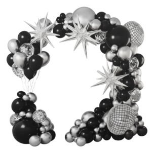 SET GLOBOS 103 PIEZAS NEGRO PLATA