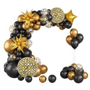 SET GLOBOS 103 PIEZAS NEGRO DORADO