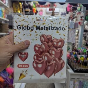 SET COMBO 10 GLOBOS 18´´ CORAZON METALIZADOS GOLD ROSE