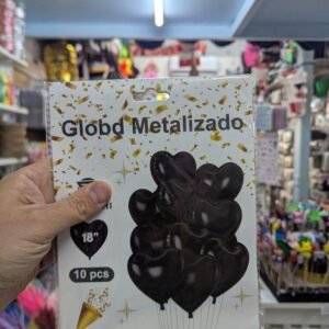 SET COMBO 10 GLOBOS 18´´ CORAZON METALIZADOS NEGRO