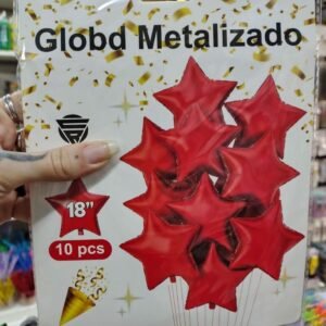 SET COMBO 10 GLOBOS 18´´ ESTRELLA METALIZADOS ROJOS