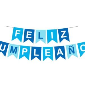BANDERIN FELIZ CUMPLEAÑOS CELESTE Y AZUL
