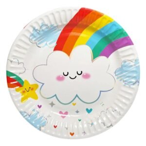 PLATO DE POLIPAPEL 17cm NUBE Y ARCO IRIS x 6 unidades