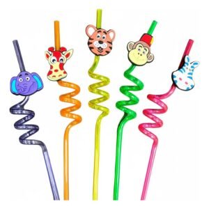 SORBETES PLASTICO DURO ACRILICO FORMA ANIMALITOS SELVA X5