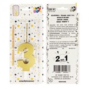 VELA BENGALA NUMERO DORADA Nº 3