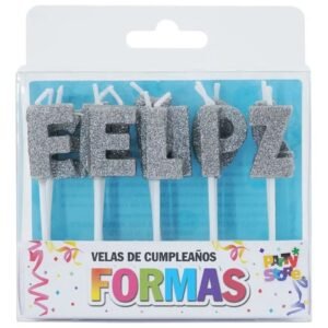 VELAS FORMAS - SET FELIZ CUMPLE PLATEADO