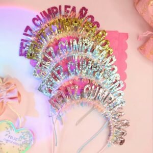 VINCHA FELIZ CUMPLEAÑOS HOLO LILA