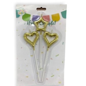 VELA CORAZON Y ESTRELLA DORADO 3 UNIDADES