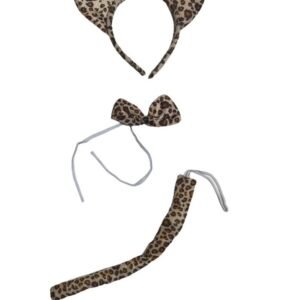 SET COLA MOÑO VINCHA LEOPARDO BLANCO CHEETAH