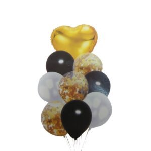 SET 9 GLOBOS CORAZON DORADO CONFETTI N Y B