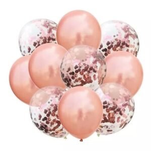 SET 10 GLOBOS LATEX PERLADO ROSEGOLD CONFETTI ROSEGOLD