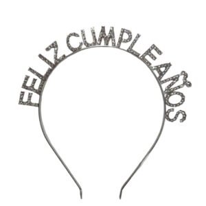 VINCHA STRASS FELIZ CUMPLEAÑOS PLATA
