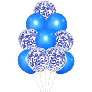 SET 10 GLOBOS AZUL CRISTAL LATEX CONFETTI