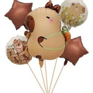SET 5 GLOBOS CAPIBARA CARPINCHO CON MOCHILA