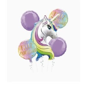 SET 5 GLOBOS CARA UNICORNIO PASTEL FC