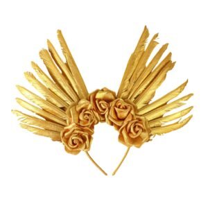 TIARA DE DIOSA CON PLUMAS DORADAS