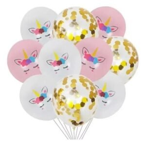 SET 15 GLOBO CONFETTI CARA UNICORNIO