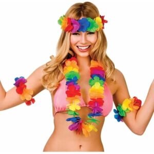 SET HAWAIANO FLUO VINCHA + COLLAR + 2 PULSERAS