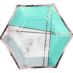 PLATO DE POLIPAPEL HEXAGONAL 17CM CELESTE PASTEL X 6 UNIDADES