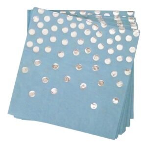 SERVILLETA DE PAPEL *CELESTE LUNARES PLATEADOS* X 12 UNIDADES