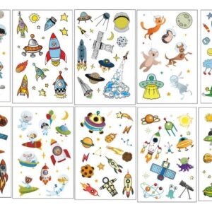 TATUAJE TATTOO TEMPORAL - ESPACIO - Set x 10 planchas