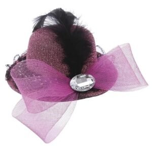 MINI GALERA DAMA GLITTER ROSA CON GEMA Y PLUMA NEGRA