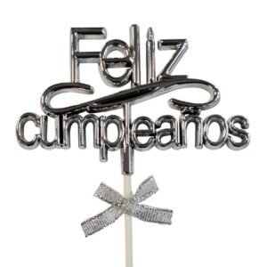 ADORNO DE TORTA TOPPER  *FELIZ CUMPLEAÑOS* PLATEADO