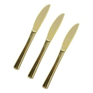 CUCHILLO PLASTICO DORADO PREMIUM X10