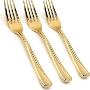 TENEDOR PLASTICO DORADO PREMIUM X10