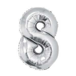 GLOBOS NUMEROS METALIZADO 8 PLATA 86cm