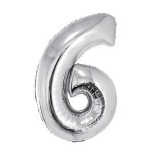 GLOBOS NUMEROS METALIZADO 6 PLATA 86cm