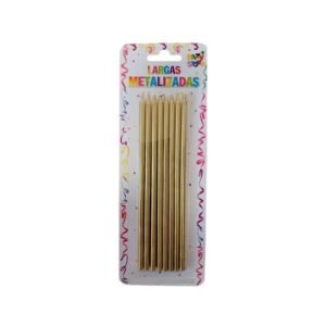 VELAS LARGAS METALIZADAS DORADAS - BLISTER X 8 UNIDADES