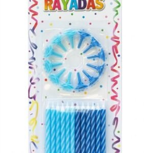 VELAS RAYADAS COLORES VARON C/12 BASES - BLISTER X 24 U