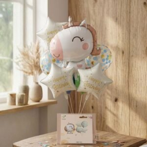 SET 5 GLOBOS METALIZADOS BABY UNICORN BEIGE