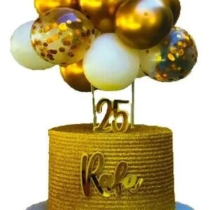 SET KIT GUIRNALDA 10 GLOBOS TORTA DORADO BLANCO CONFETTI