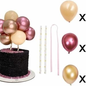 SET KIT GUIRNALDA 10 GLOBOS TORTA SALMON ROSA DORADO CONFETTI