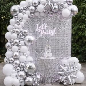 SET GLOBOS 109 PIEZAS PLATA BLANCO