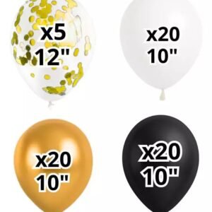 SET GLOBOS 67 PIEZA  DORADO BLANCO NEGRO
