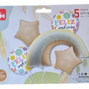 SET 5 GLOBOS ARCOIRIS VINTAGE FELIZ CUMPLE