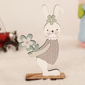 ADORNO CONEJO FLOR PASCUAS MADERA CON BASE