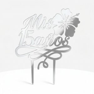 TOPPER MIS 15 AÑOS PLATA CON FLOR