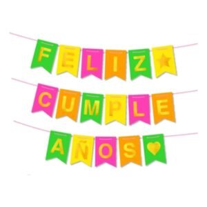 BANDERIN FELIZ CUMPLE MULTICOLOR FLUO