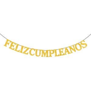 BANDERIN FELIZ CUMPLEAÑOS LETRAS GLITTER DORADO