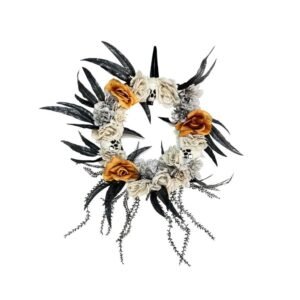 CORONA DECO PREMIUM CALAVERAS FLORES PLUMAS RAMILLETE 36 CM DIAMETRO(SIN FLORES))